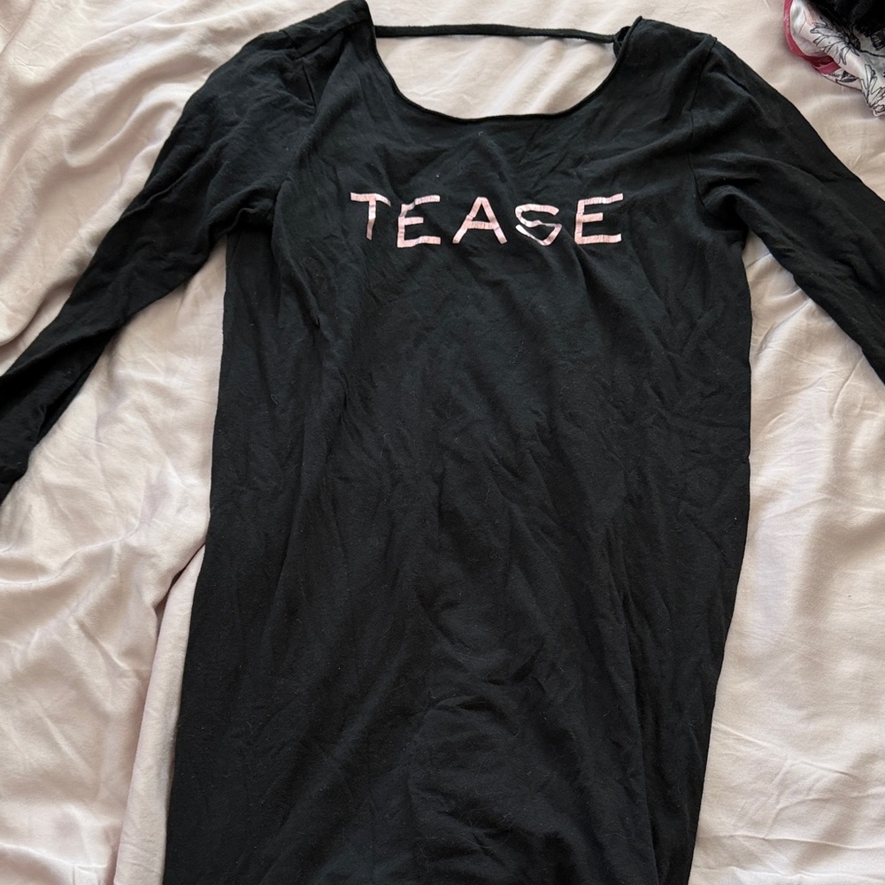 Victoria Secrets Black Long Sleeve sleep Top with Pink Lettering